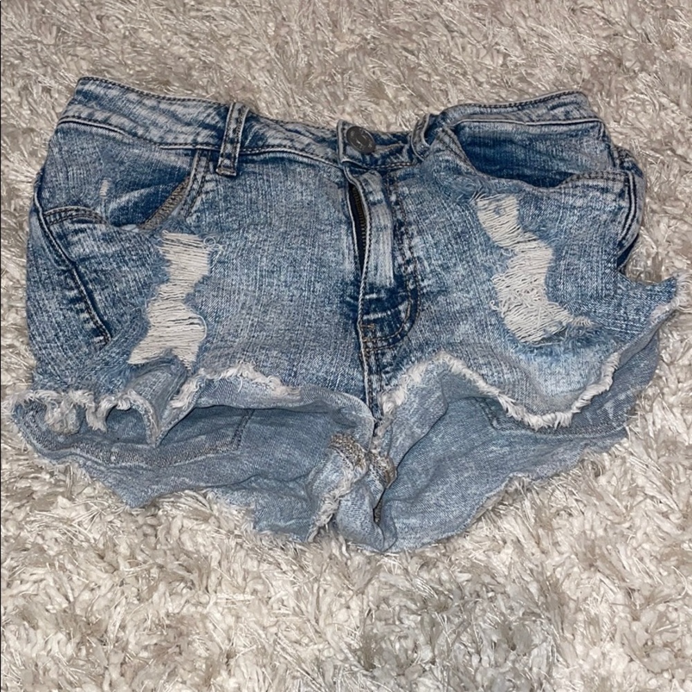 Distressed jean shorts